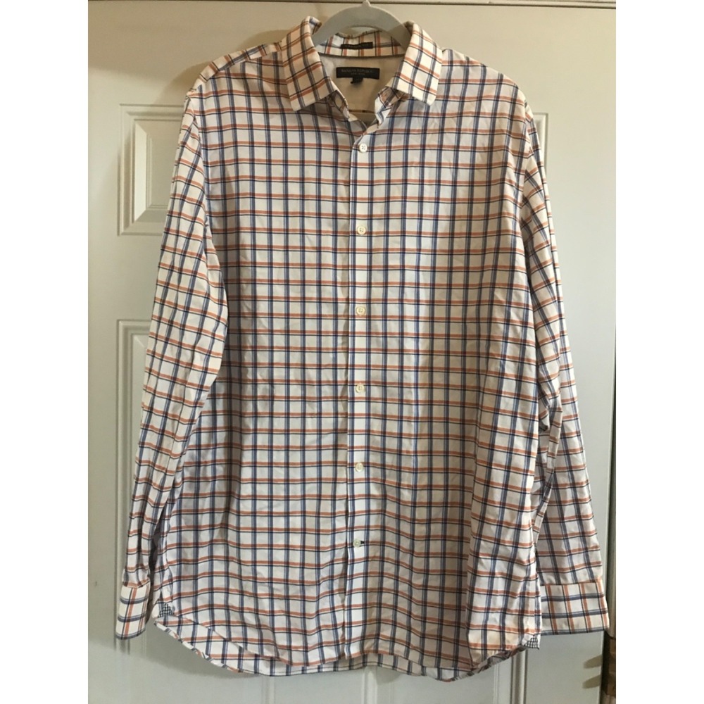 Banana Republic Size Large ClassicFit White Plaid Long Sleeve Button Down‎ Shirt